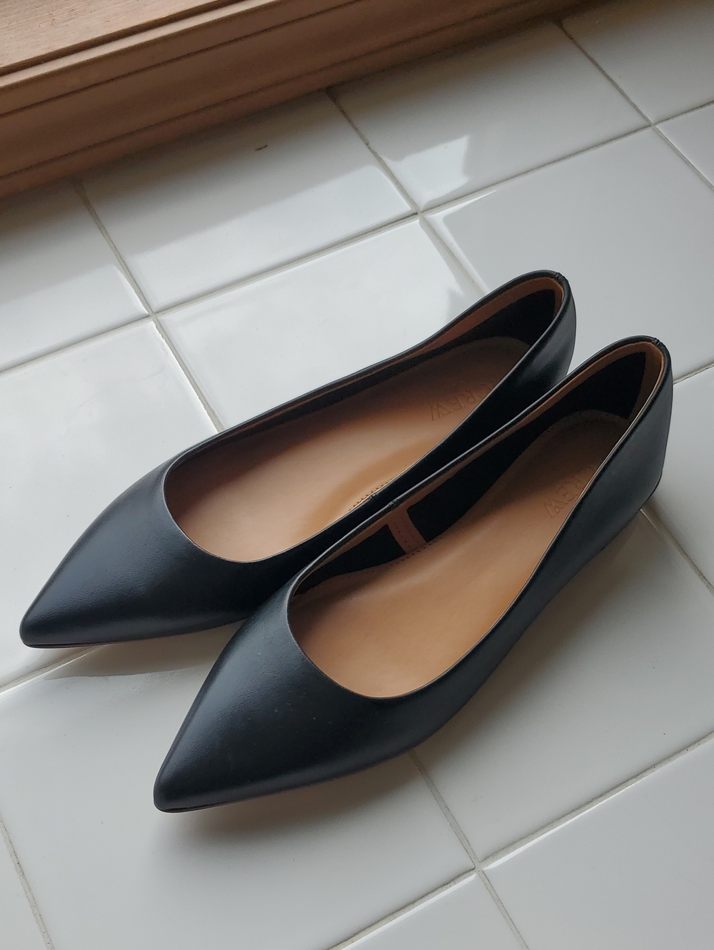 J. Crew Factory Marina Black Leather Pointy Toe Flats, 7.5